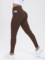  Women Leggings With Pockets Solid Color High Waist Butt Lifting Workout Tights Slim Elastic Pants Casual SportWear