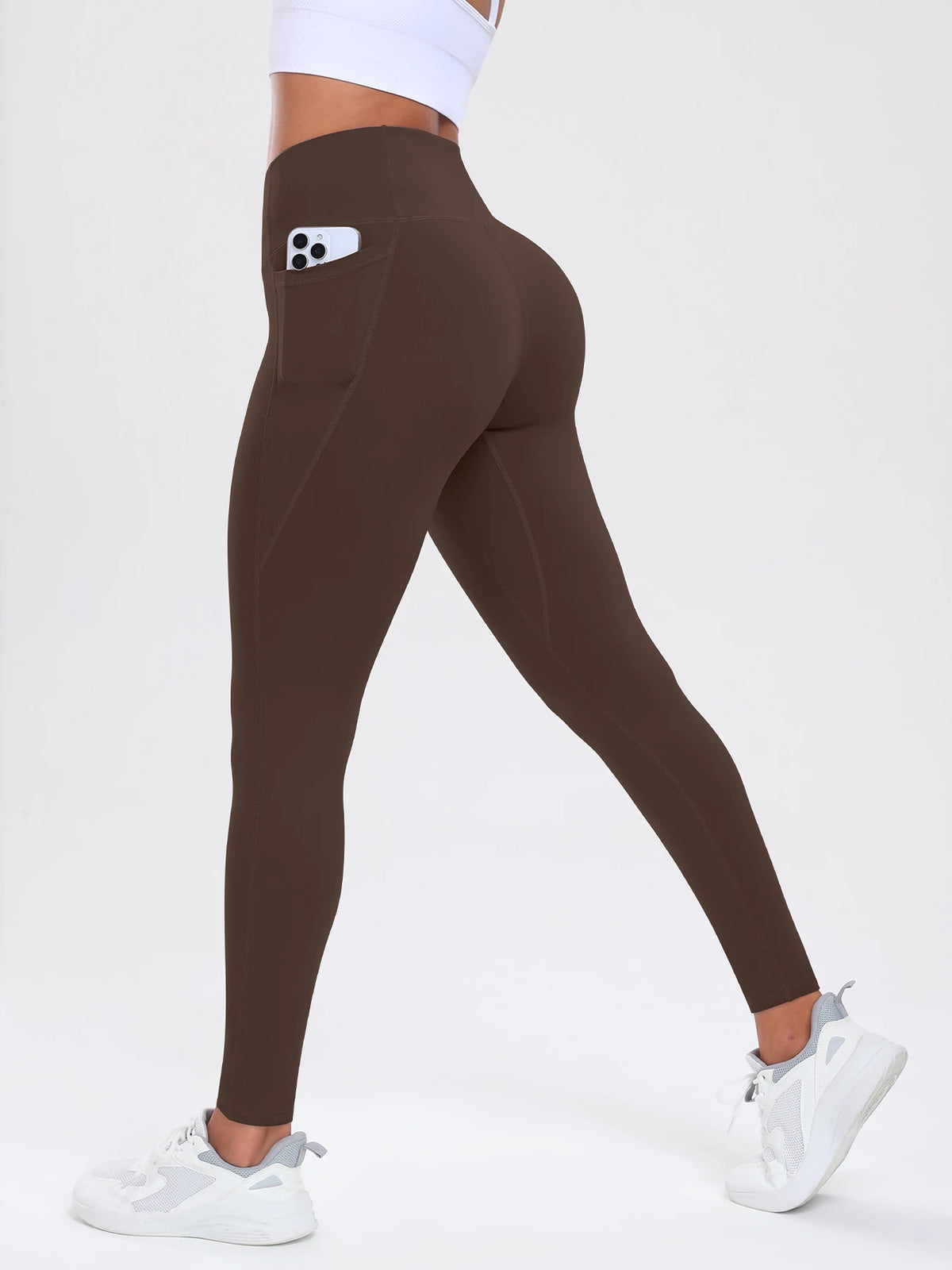  Women Leggings With Pockets Solid Color High Waist Butt Lifting Workout Tights Slim Elastic Pants Casual SportWear