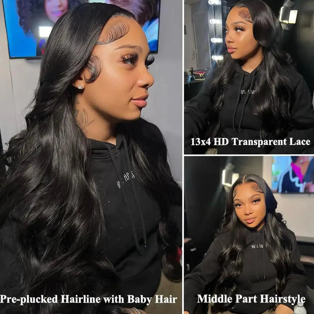 Black Body Wave Brazilian Human Hair Wigs Pre Plucked Hairline Hd Transparent Lace Front Wig 13x4 13X6 HD Lace Frontal Wig
