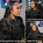 Black Body Wave Brazilian Human Hair Wigs Pre Plucked Hairline Hd Transparent Lace Front Wig 13x4 13X6 HD Lace Frontal Wig