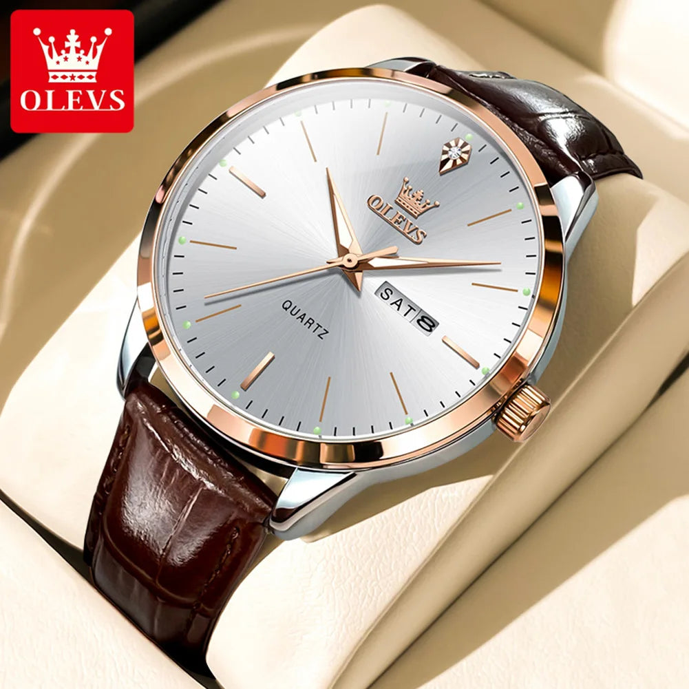OLEVS 2935 Business Men's Watch Luxury Leisure Dual Calendar Waterproof Luminous Large Dial Watch Top Brand Men Quartz Watch