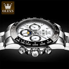 OLEVS 6654 Luxury Brand Original Automatic Man Watch Stainless Steel Waterproof Moon Phase Dual Calendar Mechanical Wristwatches