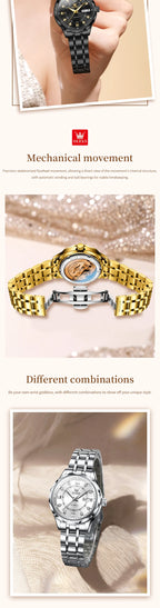 OLEVS 6727 Fashion Elegant Women's Automatic Mechanical Watches Simple Versatile 30m Waterproof Original Lady Wristwatch Genuine