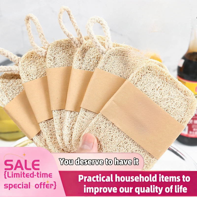 1/6pcs Natural Loofah Exfoliating Sponges - Gentle Body Scrubber for Shower & Bath, Bamboo Fiber Cleaning Pads