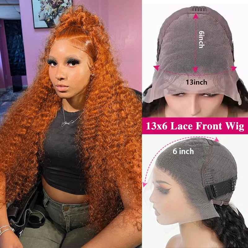 Orange Ginger #350 13X6 Lace Frontal Wigs Water Deep Wave 100% Remy Human Hair 13x4 Lace Front Wig 32inch  Pre Plucke For Women
