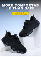 Safety Shoes Men Steel Toe Boots Anti-smash Anti-puncture Safety Work Shoes Men Lightweight Breathable Protective Shoes Black