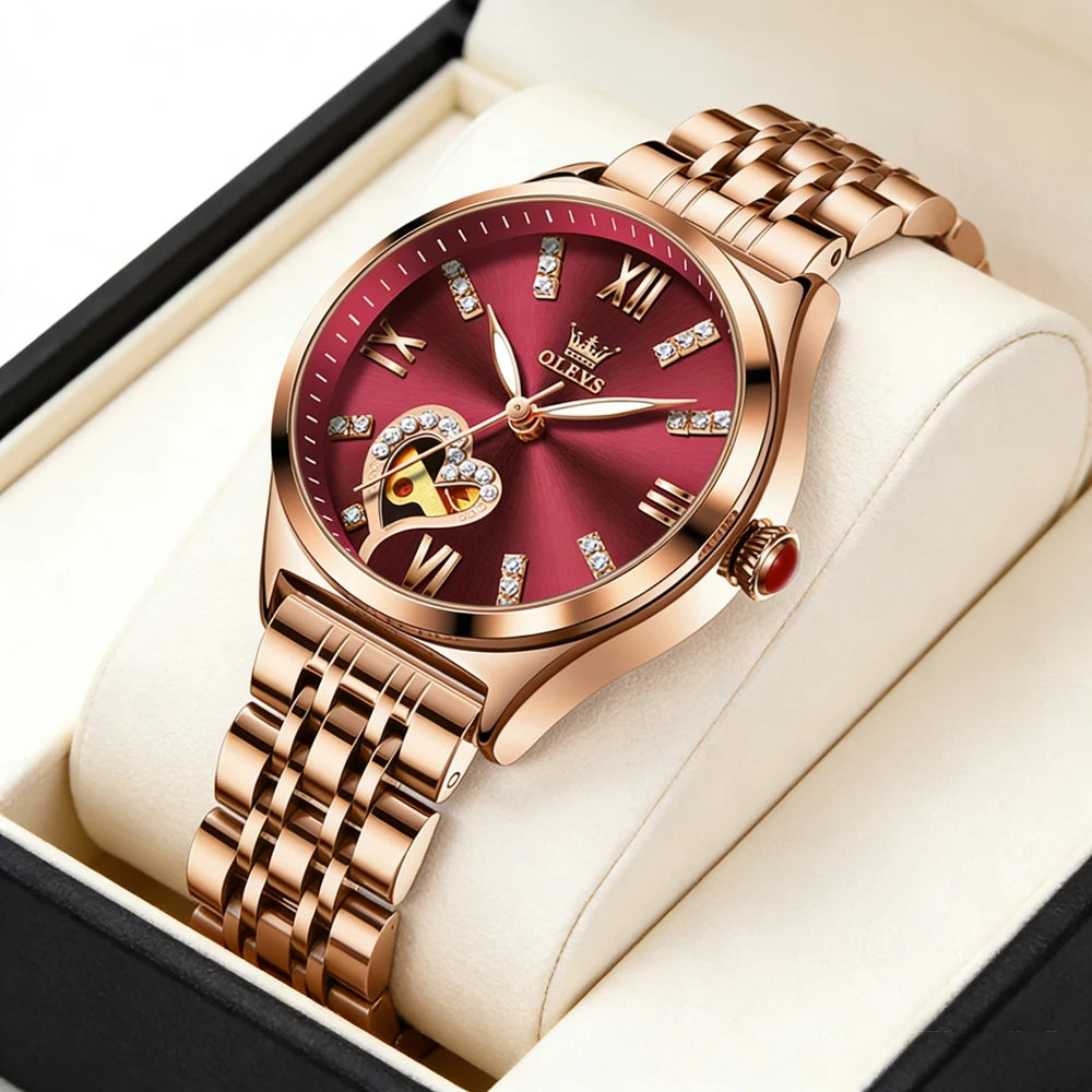 2026 New OLEVS Rose Gold Steel Women's Watches Luxury Brands Automatic Mechanical Watch For Women Fashion reloj para mujer