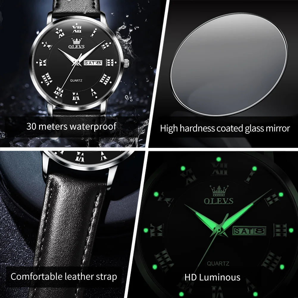 OLEVS 2920 Men Watch Fashion Business Roman Scale Waterproof Clock Luxury Brand Quartz Watch Leisure Calendar Week Men Watch