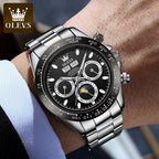 OLEVS 6654 Mens Watch Fashion Chronograph Automatic Mechanical Wristwatch Waterproof Luminous Function Top Brand Watch for Man