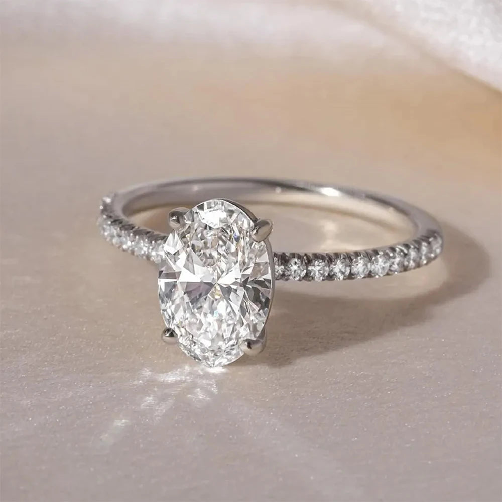 1/2/3/4CT Oval Cut Full Moissanite Engagement Rings for Women Solitaire Hidden Halo Diamond S925 Silver Wedding Band With GRA