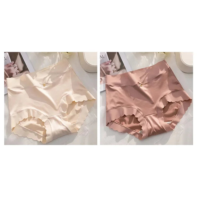 2 Pack High Waist Women Briefs Vintage Satin Silky Crotch Antibacterial Shaping Panties Tummy Control Butt Lifting Daily Panty