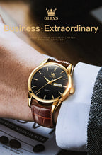 OLEVS 6898 Luxury Waterproof Quartz Watch for Men Sports Shock-resistant Calendar Genuine Leather Luminous Mens Wristwatches