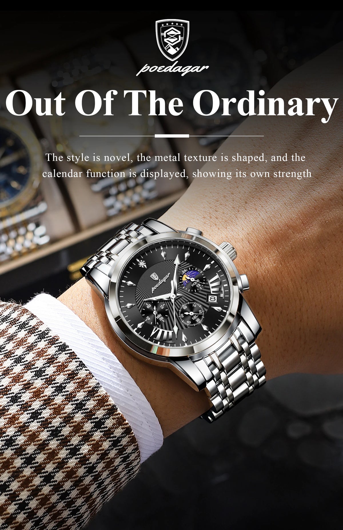 POEDAGAR Original Military Men Watches Waterproof Luminous Date Chronograph Man Watch Stainless Steel Men's Quartz Watches Reloj