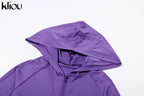 kliou Casual Women 2 Piece Set Classic Tracksuits Solid Long Sleeve Zip-up Hood Tops+Slim Elastic Pants Sporty Concise Outfits
