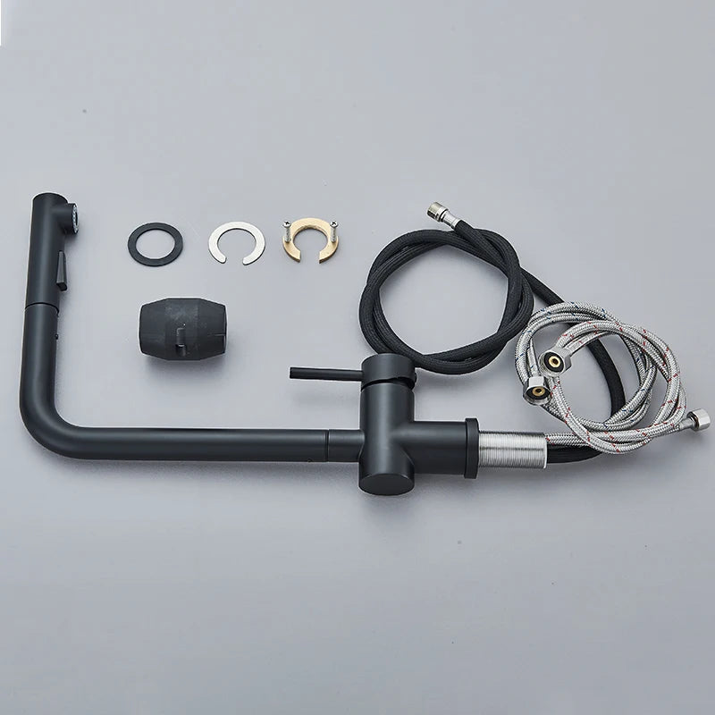Black Pull Out Kitchen Sink Faucet Deck Mounted Stream Sprayer Kitchen Mixer Tap Bathroom Kitchen Hot Cold Tap