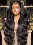 40 42 Inches Silky Smooth Natural Black Body Wave Virgin Lace Wig 16 To 42 Inches 13x6 Wide HD Lace Front 13x4 Daily Lace 250 Density Pre Plucked Undetectable Hairline