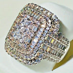 Elegant Wide Band Ring Inlay Sparkling Cubic Zirconia Luxurious Square Ring Women's Gorgeous Jewelry Accessory