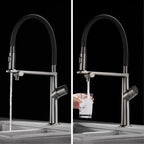Luxury Gun Gray Brass Kitchen Faucet 1 Hole Double Handle Cold and Hot Dual Control, with Filtered Water Two Function Sink Tap