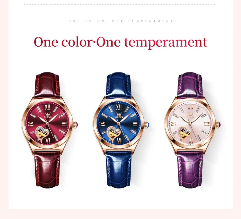OLEVS Luxury Brand Skeleton Heart Dial Automatic Mechanical Women Watch Ladies Watches Ladies Waterproof Wristwatch Female