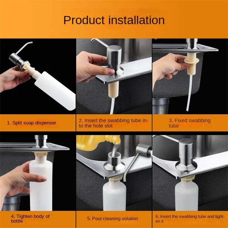 Stainless Steel Sink Soap Dispenser Liquid Soap Bottle Manually Pressing Soap Lotion Dispenser Kitchen Accessories 350ml