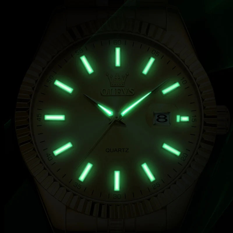 OLEVS Brand Luxury Gold Quartz Watch for Men Stainless Steel Waterproof Luminous Calendar Fashion Mens Watches Relogio Masculino
