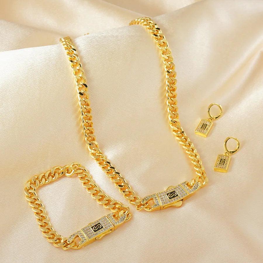 Middle Eastern Fashion Classic Punk Rock Cuban Chain Detachable Necklace Bracelet Earrings Jewelry Party Hip-Hop Festival Gift