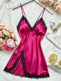 Women Elegant Nightdress Lace Patchwork V Neck Fashion Solid Halter Dress Thin and Breathable Pajamas Ladies Satin Loungewear