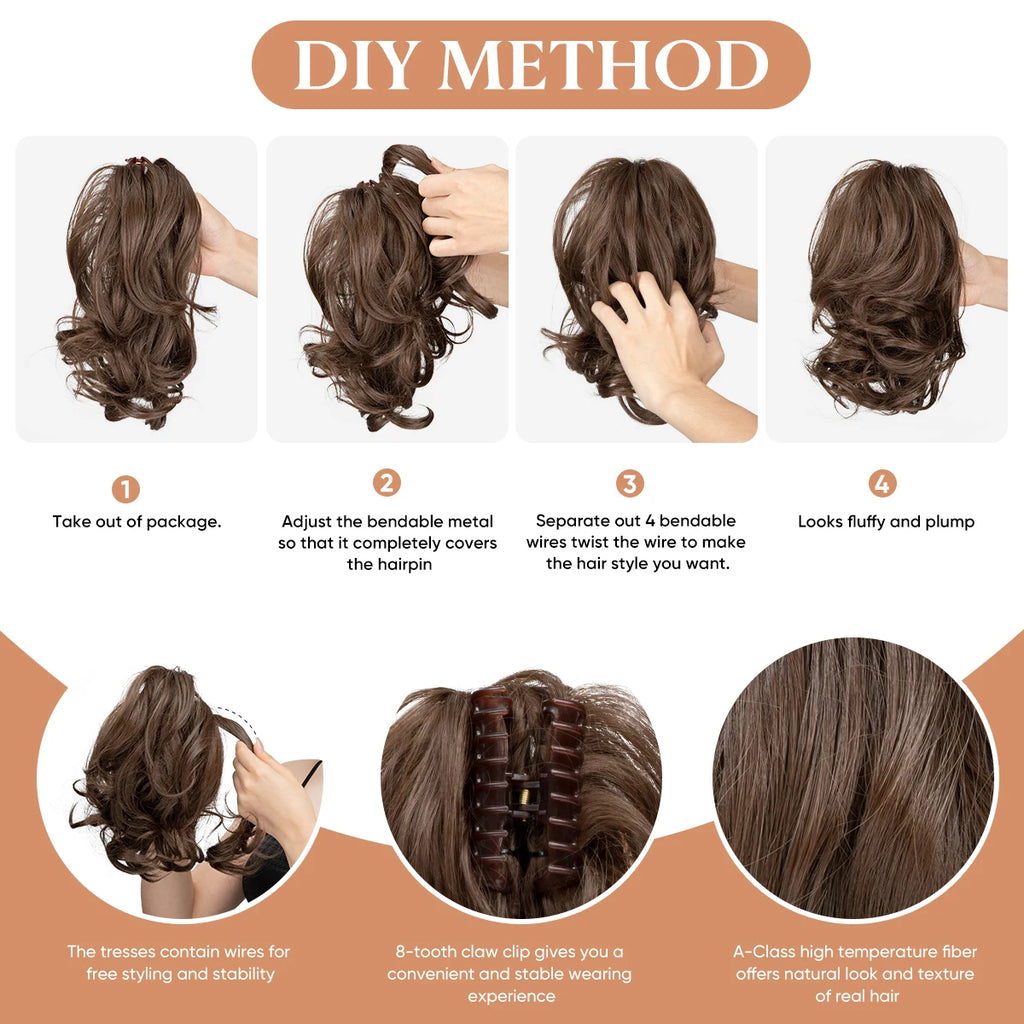 Synthetic Diy Claw Clip In Ponytail Hair Extensions Hairpiece Hair Bun Fake Black Blonde Natural Hair False Pigtail for Women