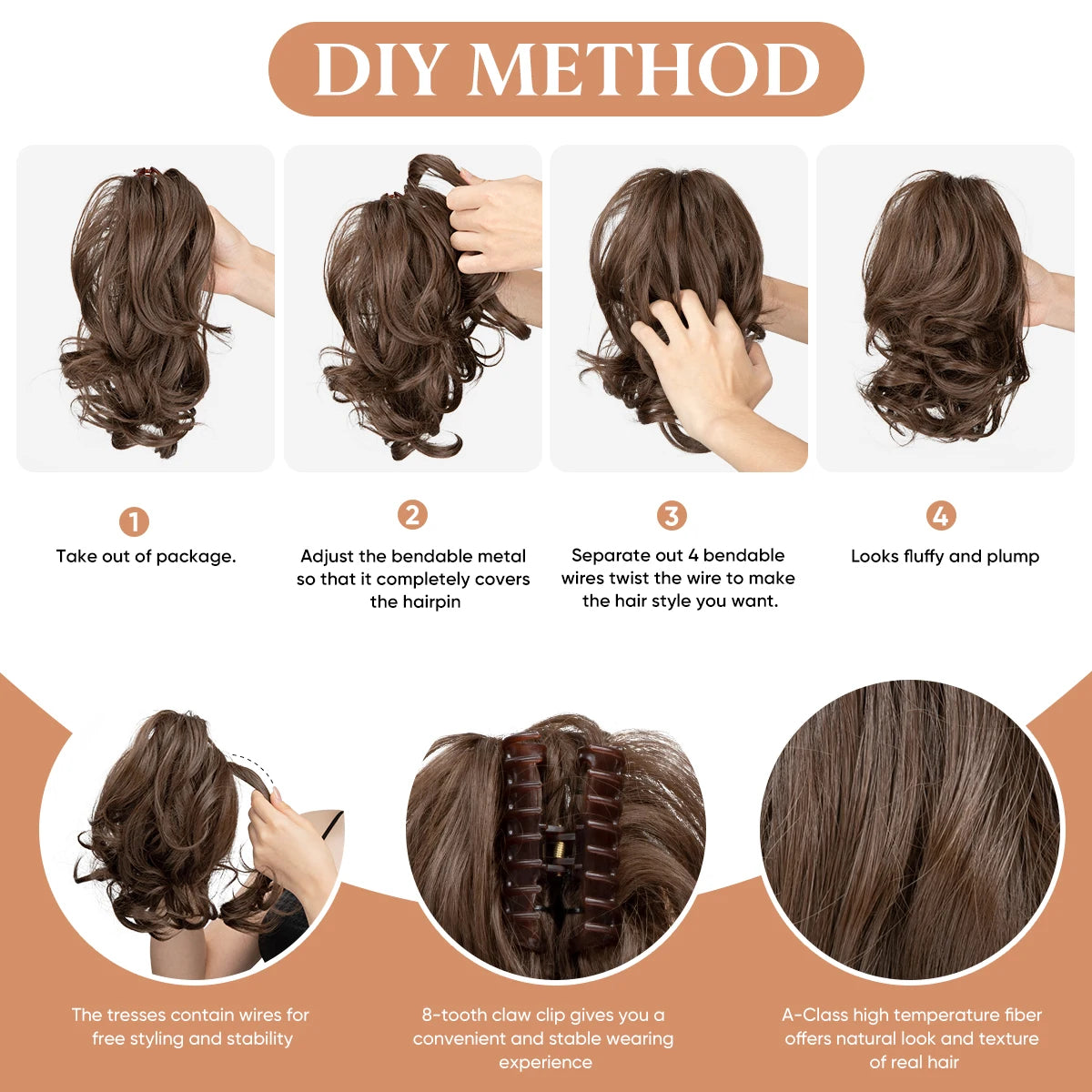 Synthetic Diy Claw Clip In Ponytail Hair Extensions Hairpiece Hair Bun Fake Black Blonde Natural Hair False Pigtail for Women