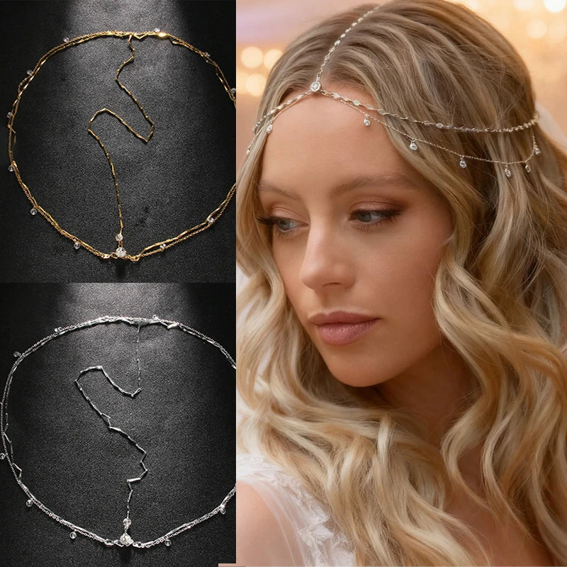 New Fashion Boho Crystal Head Chain Wedding Hair Accessories Elegant Headpiece Bling Bridal Forehead Chain Indian Hair Jewelry