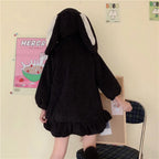 Kawaii Hoodies Women Lolita Winter Warm Lambswool Oversized Sweatshirt Cute Bunny Ears Long Sleeve Zip Up Hooded Fleece Jacket