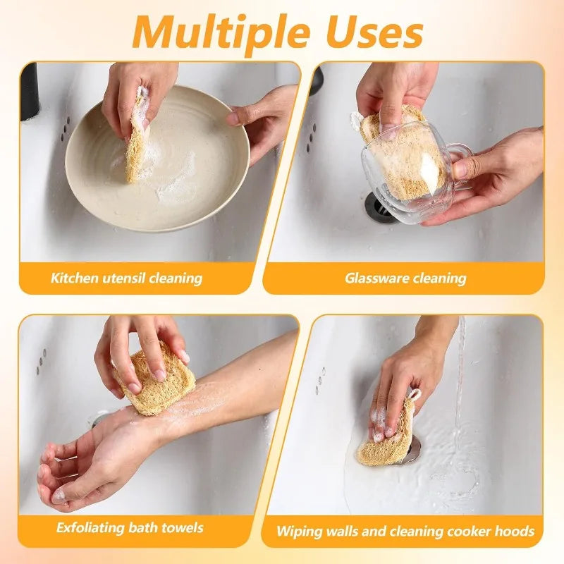 6pcs Natural Loofah Sponge for Deep Exfoliation, Gentle on Skin & Renew Skin, Bamboo Fiber Body Scrubber for Adults, Shower