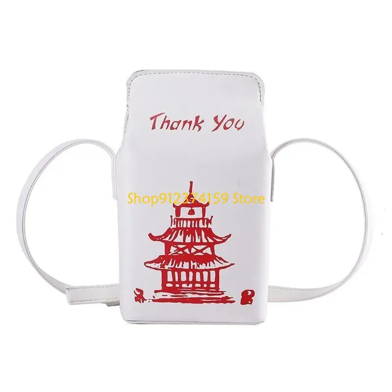 G5AE Chinese Tower Printing Box Shoulder Bags for Women Fashion Cartoon Crossbody Bag