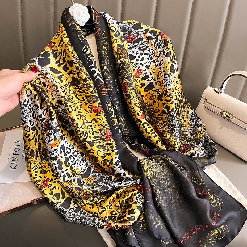 2022 Luxury Brand Women Silk Scarf Designer Plaid Summer Beach Shawls and Foulard Wrap Scarves Female Pure Silk Sjal Hijab New