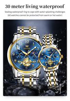 OLEVS Brand 2025 New Luxury Tourbillon Couple Quartz Watch Stainless Steel Waterproof Luminous Fashion Moon Phase Watches Lovers