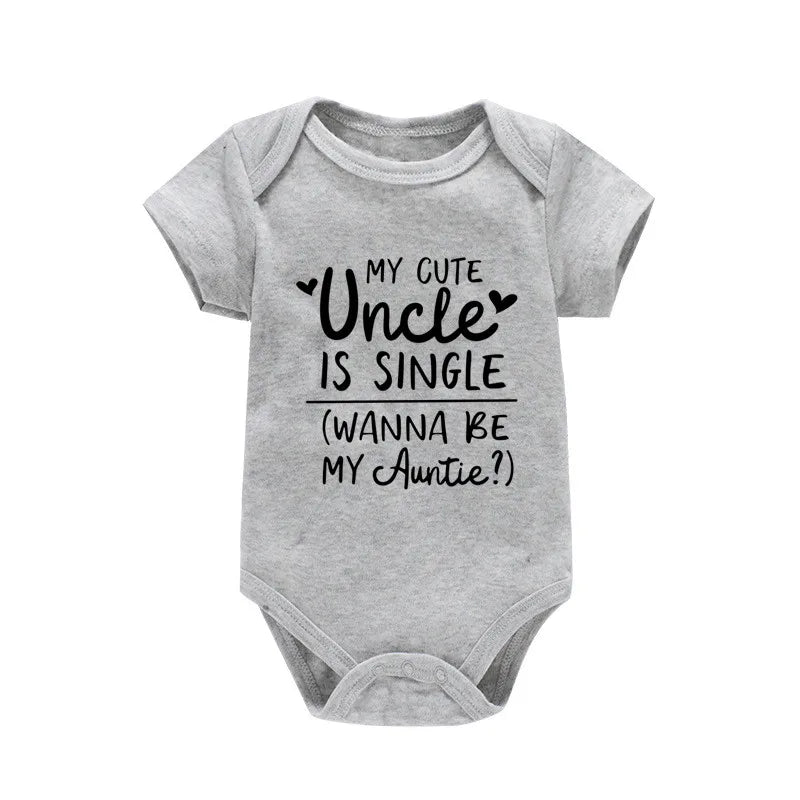 My Uncle Is Single Wanna Be My Auntie Print Baby Bodysuit Short Sleeve White Cotton Romper Clothes Summer Jumpsuit