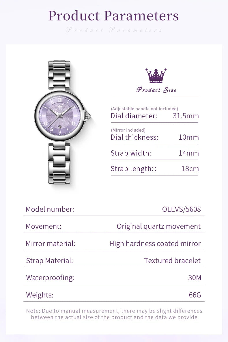 OLEVS Elegant Fashion Women's Watches Luxury Brand Quartz Watch for Ladies Waterproof Stainless Steel Luminous Date Wristwatch