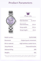 OLEVS Elegant Fashion Women's Watches Luxury Brand Quartz Watch for Ladies Waterproof Stainless Steel Luminous Date Wristwatch