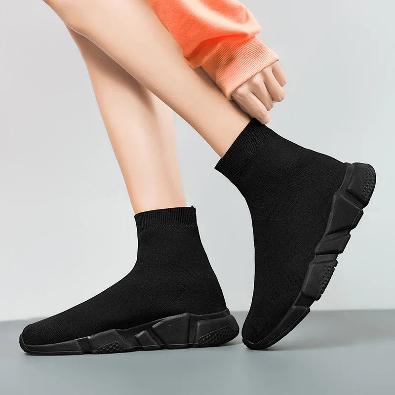 Classic Black High Top Sneakers For Men Designer Shoes Slip-on Men's Casual Sneakers Comfy Breathable Knit Women's Sports Shoes