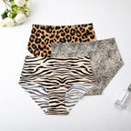 6pcs Women's Seamless Ice Silk Panties Female Mid Waist Plus Size Leopard Print Underwear Girls Fashion Brief Lady Comfort Panty