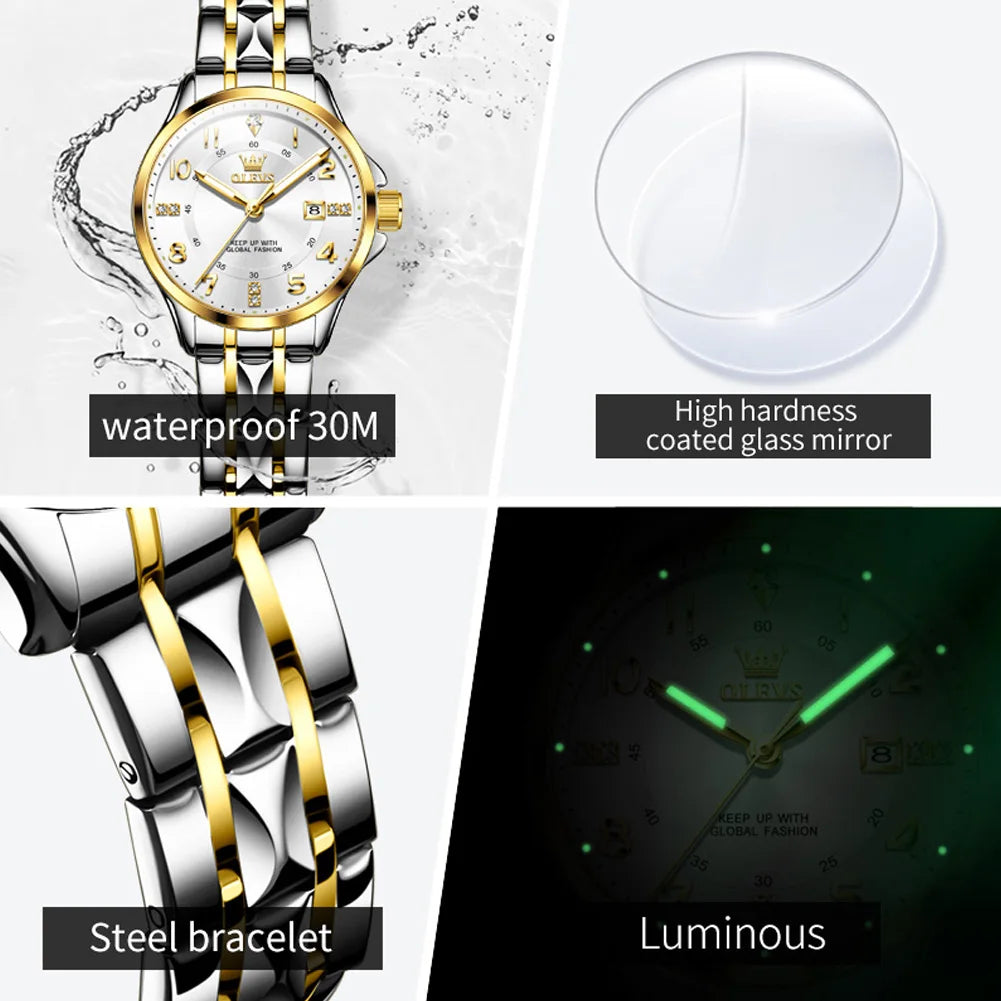 OLEVS elegant ladies' watches fashion trend 30m waterproof quartz watch for women calendar brand luminous genuine wristwatch