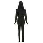 Weird Puss Sporty Casual 2 Piece Set Women Tracksuit Hooded Zip Crop Tops+Leggings Fitness Soft Stretch Streetwear Activity Suit