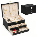 Large Lockable PU Leather Jewelry Box with Drawers, Multi Compartment Necklace Ring Watch Storage Organizer Gift Case for Women