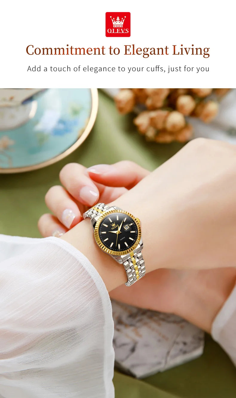 OLEVS 5593 Ladies Watches Original Luxury Quartz Wristwatch Stainless Steel Waterproof Luminous Day Date Watch Bracelet Set ﻿
