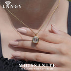 Lnngy Sparkling Emerald Cut Solitaire Moissanite Pendant Necklace 8x10mm Lab Diamond Necklaces For Women Jewellery Gift