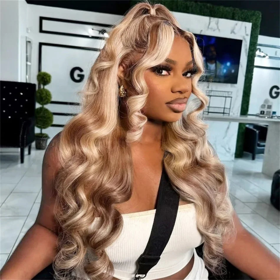 Straight 13x4 HD 4/613 Brown Lace Frontal Wigs Human Hair Transparent Lace Front Wigs For Women Honey Blonde Brazilian Hair Wig