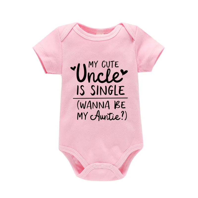 My Uncle Is Single Wanna Be My Auntie Print Baby Bodysuit Short Sleeve White Cotton Romper Clothes Summer Jumpsuit