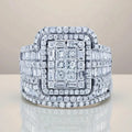 Jianjie 2pcs/set Light Luxury Couple's Full Paved Brilliant Square Zircon Shining Rings Wedding Dazzling Accessories Trend