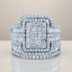 Jianjie 2pcs/set Light Luxury Couple's Full Paved Brilliant Square Zircon Shining Rings Wedding Dazzling Accessories Trend