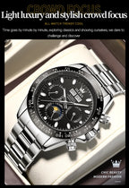 OLEVS 6654 Luxury Brand Original Automatic Man Watch Stainless Steel Waterproof Moon Phase Dual Calendar Mechanical Wristwatches